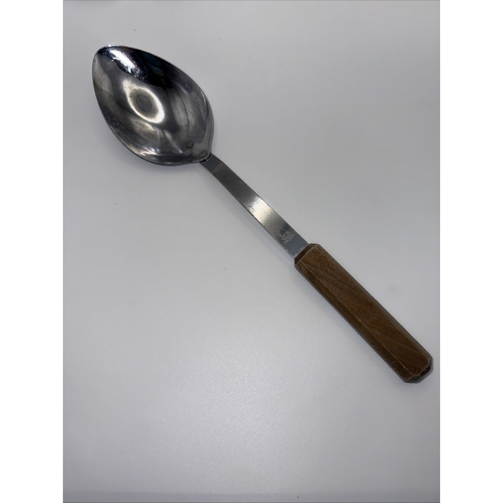 Vintage HouseHold Japan Solid Serving Spoon W/Wood Handle 11" MCM‎